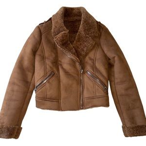 Zara Cropped Brown Shearling Jacket